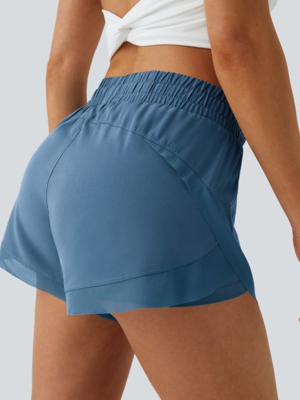 NWOT Halara Mid Rise Drawstring Contrast Mesh 2-in-1 Flowy Running Shorts 3'' N3